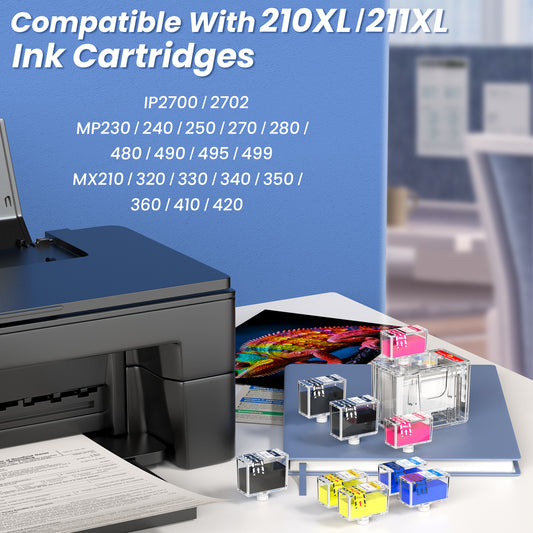 210XL 211XL Ink Refill Kit, 9 Pack Printer Ink (3BK/2C/2M/2Y) Compatible with Canon 210XL 211XL Ink Cartridges Black Color, For PIXMA MX410 MX340 IP2700 IP2702 MP240 MP250 MP495 Printer