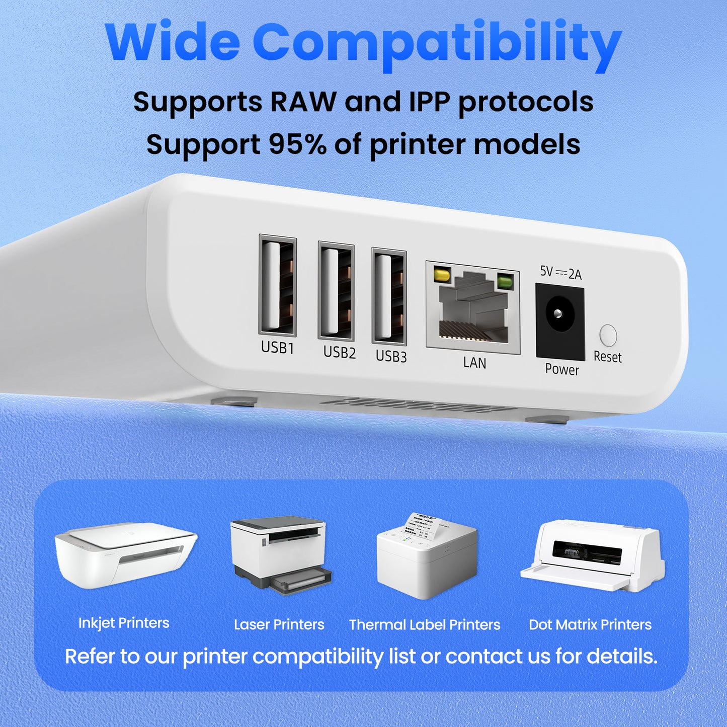 LK300W Wireless Print Server with 3 Ports USB2.0 for Sharing 3 USB Printers