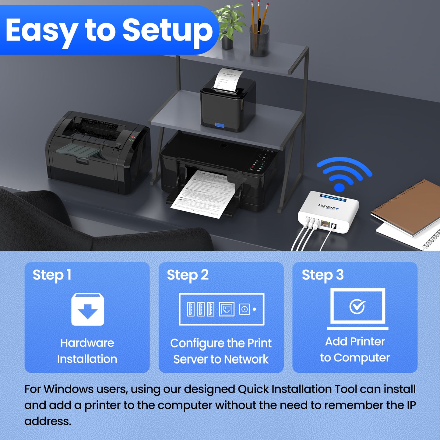 LK300W Wireless Print Server with 3 Ports USB2.0 for Sharing 3 USB Printers