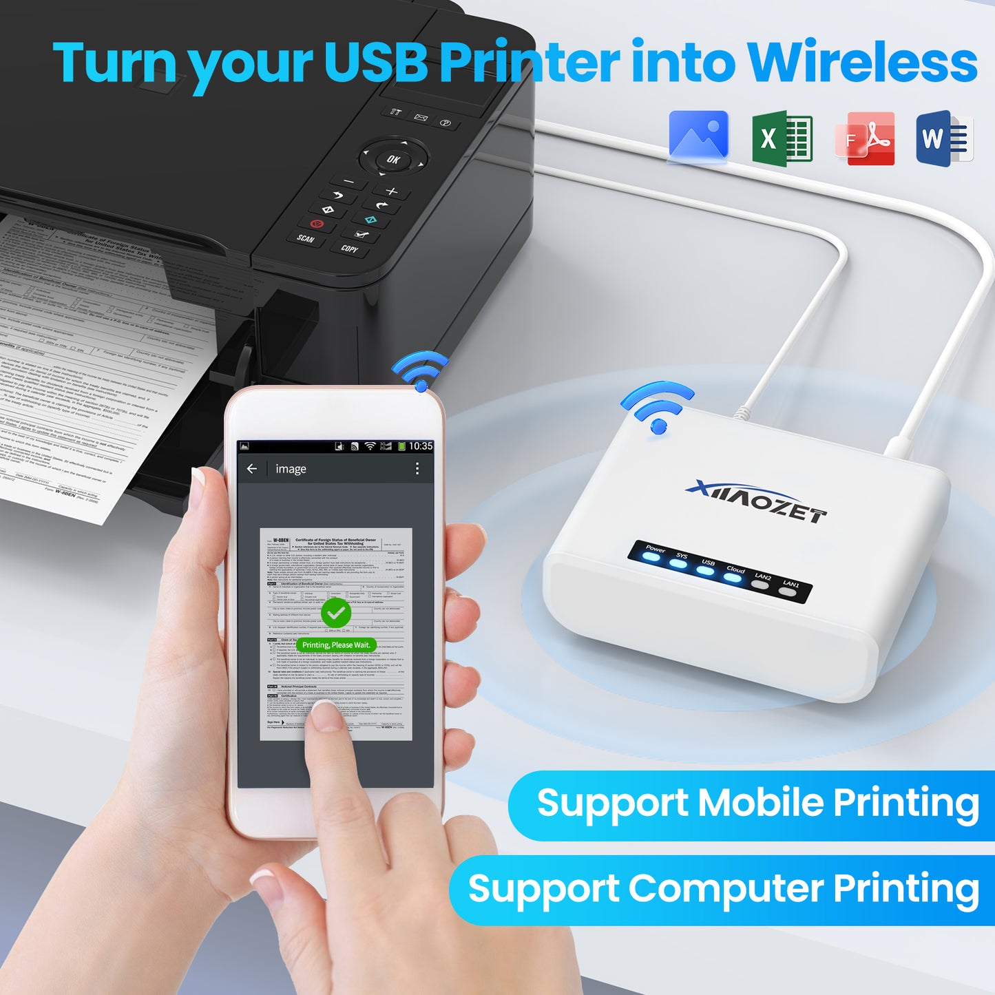 LK300W Wireless Print Server with 3 Ports USB2.0 for Sharing 3 USB Printers