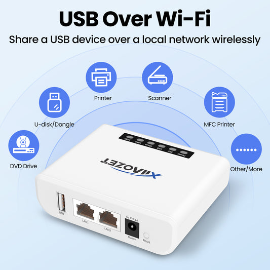 LK100EW Xiiaozet USB Device Sharing Server with 1 USB2.0 Port Includes Virtual USB Software