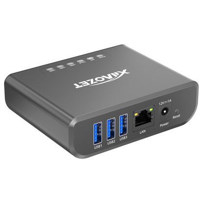 LK301E Gigabit USB Device Server - 3-Port USB Over IP Sharing Hub for LAN, Gigabit Ethernet USB Server Compatible with Printers, Scanners, Dongles