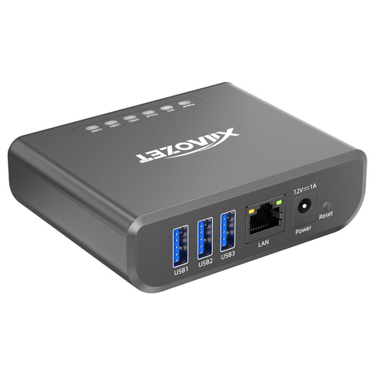 LK301E Gigabit USB Device Server - 3-Port USB Over IP Sharing Hub for LAN, Gigabit Ethernet USB Server Compatible with Printers, Scanners, Dongles