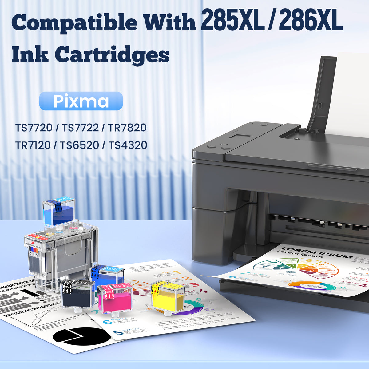 PG-285XL CL-286XL Ink Refill Kit Compatible with Canon 285XL 286XL Ink Cartridges Black Color,12 Pack (6BK/2C/2M/2Y), for Canon Pixma TS7720 TS7722 TR7820