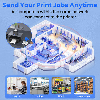 LK300W147 Xiiaozet Wireless print server compatible with Canon LBP (CAPT) printers, Support Windows OS & Mobile Printing