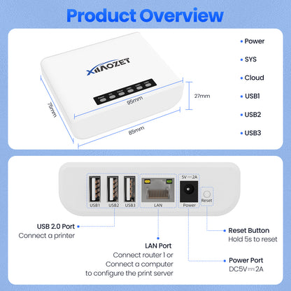 LK300W147 Xiiaozet Wireless print server compatible with Canon LBP (CAPT) printers, Support Windows OS & Mobile Printing