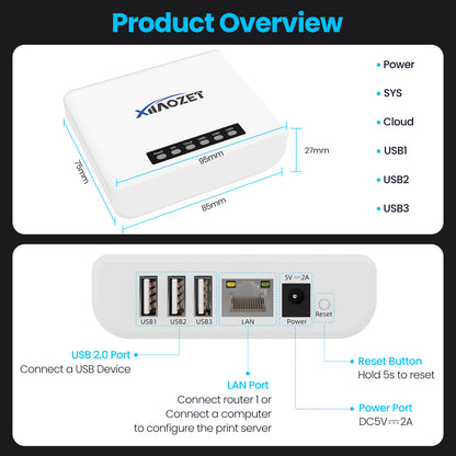 LK300EW Xiiaozet USB Device Sharing Server with 3 USB2.0 Ports | Wireless Connectivity (Printers, Scanners, etc.)