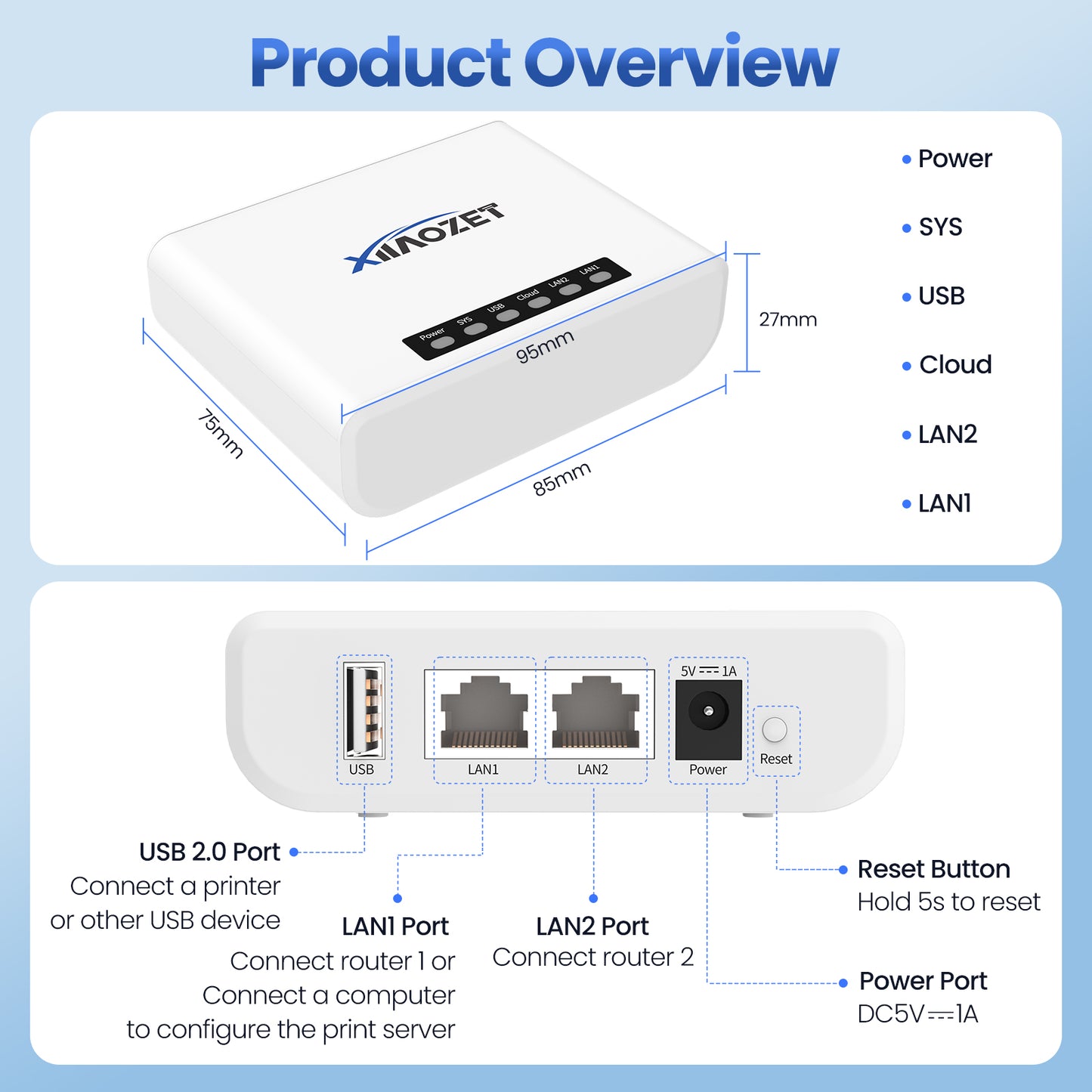 LK100EW Xiiaozet USB Device Sharing Server with 1 USB2.0 Port Includes Virtual USB Software
