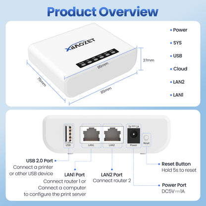 LK100EW Xiiaozet USB Device Sharing Server with 1 USB2.0 Port Includes Virtual USB Software