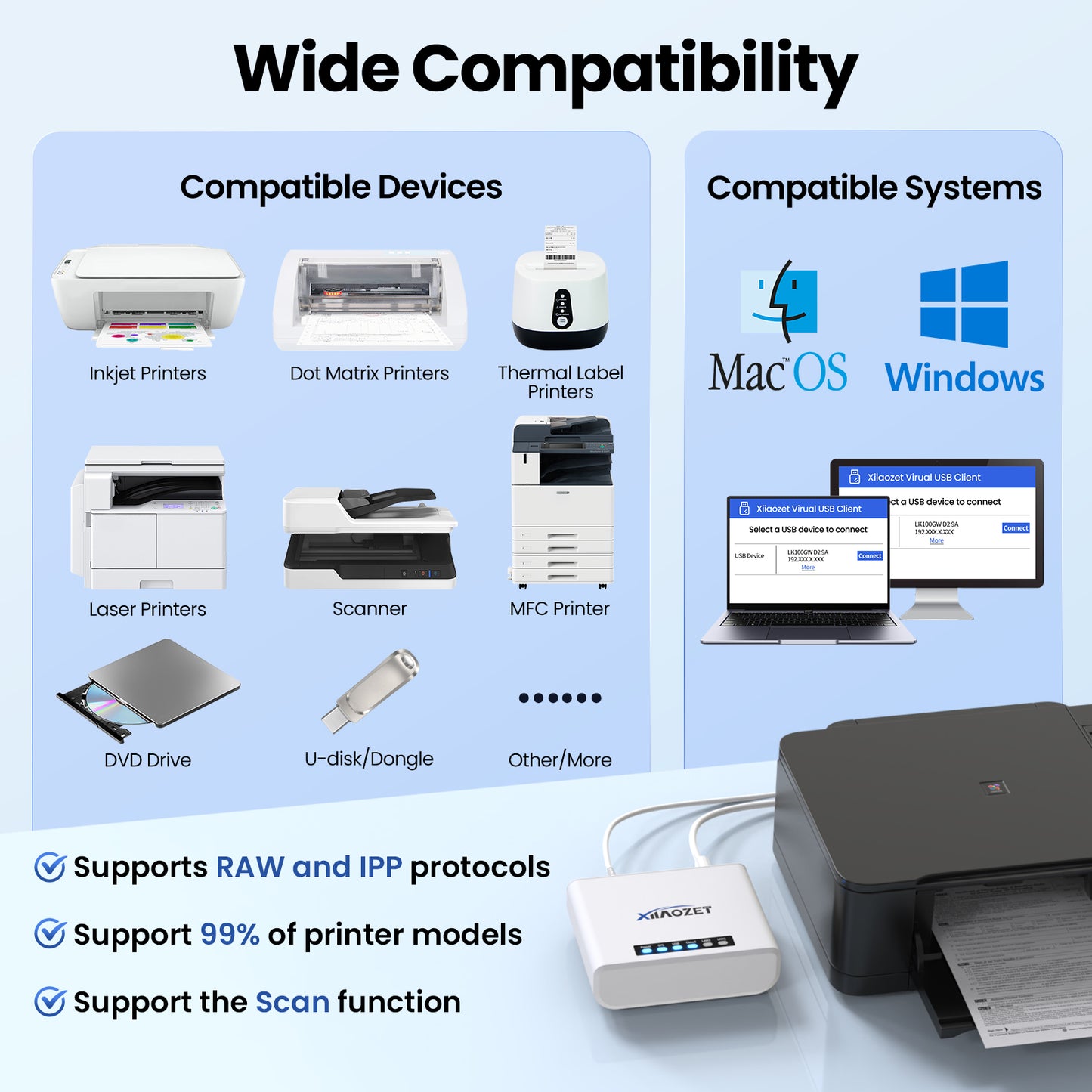 LK100EW Xiiaozet USB Device Sharing Server with 1 USB2.0 Port Includes Virtual USB Software