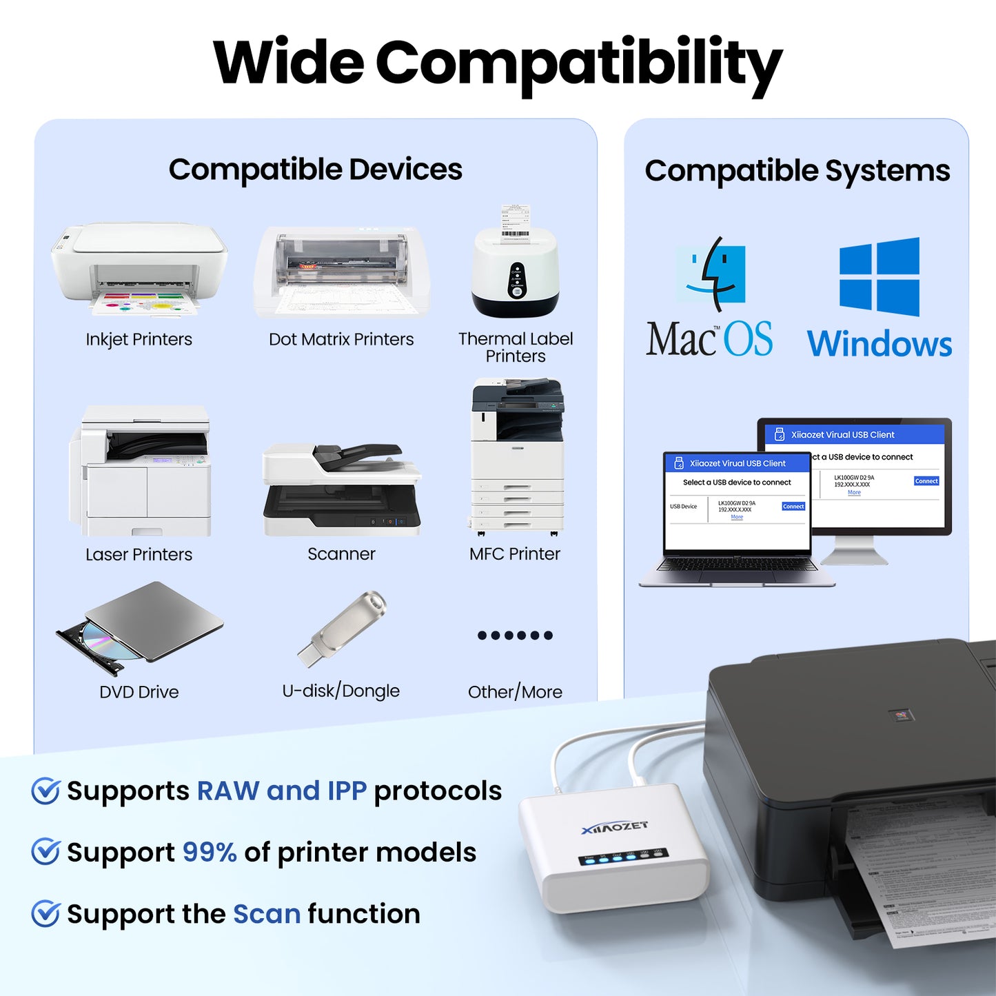 LK300EW Xiiaozet USB Device Sharing Server with 3 USB2.0 Ports | Wireless Connectivity (Printers, Scanners, etc.)